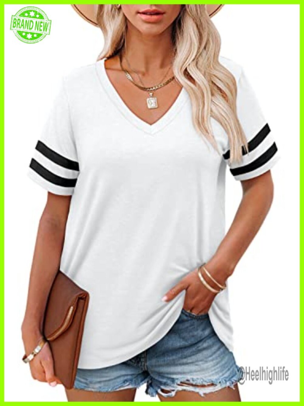 Women's V Neck Short Sleeve Loose Fit Tunic T Shirt Casual Summer Top